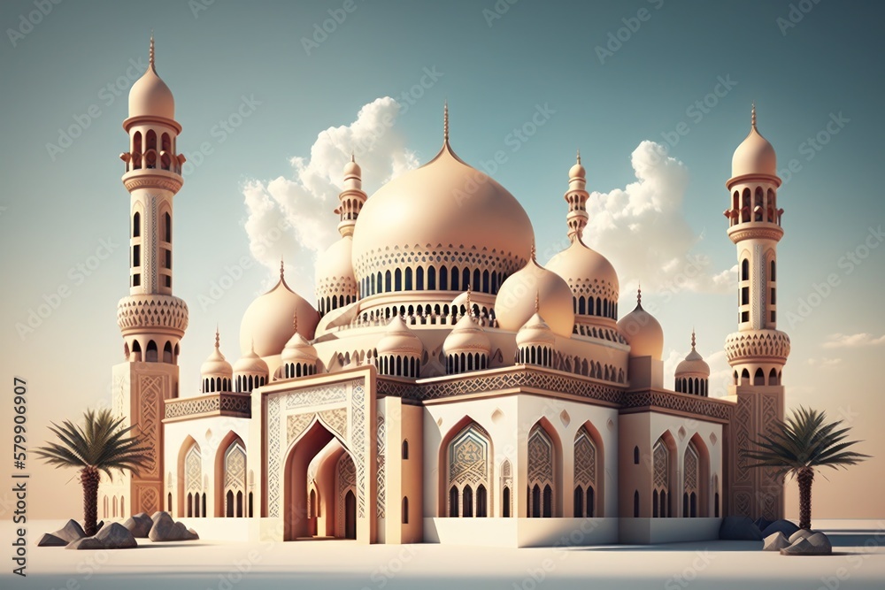 Obraz premium Modern Architecture of Islamic Mosque. Ramadan, Eid Mubarak concept. Generative AI.