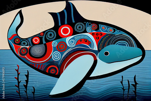 Illustration of a fish in an North American indegnous style. Generative AI.