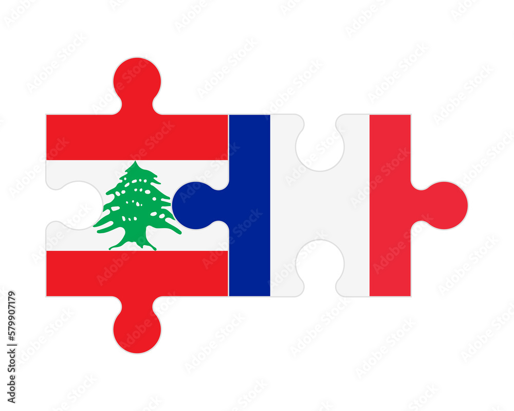 Naklejka premium Puzzle of flags of Lebanon and France , vector