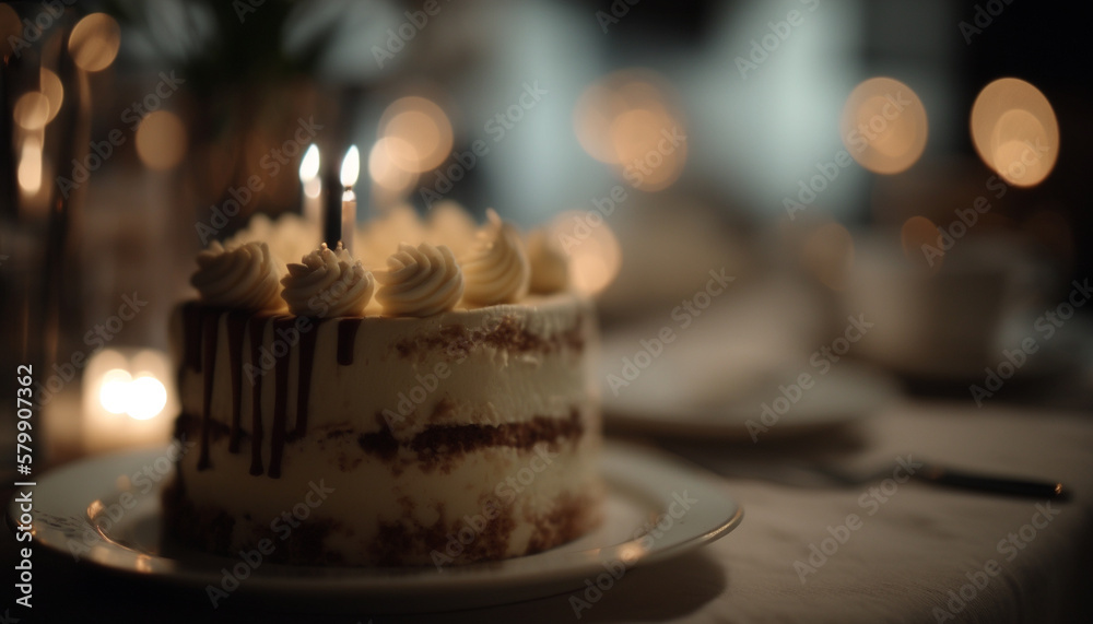 Birthday cake with sentimental and loving decorations captured with a prime lens in a warm, emotional light, conveying love and nostalgia - Generative AI