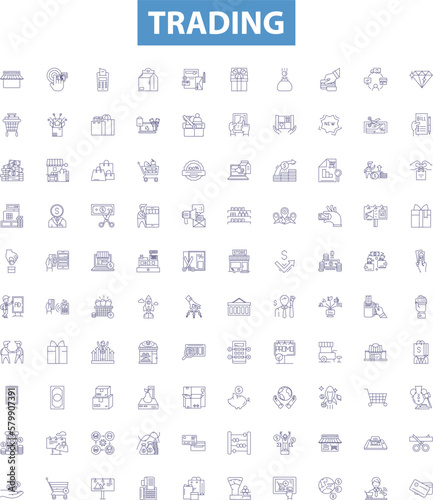 Trading line icons, signs set. Trading, Exchange, Speculation, Business, Shares, Securities, Portfolio, Commodity, Investment outline vector illustrations.