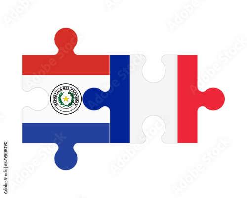 Puzzle of flags of Paraguay and France, vector