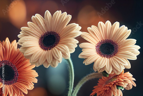 Beautiful and ravishing floral garden in colorful blossom gerbera flowers vibrancy of springtime with insane realistic detail and texture of the petals and stems by Generative AI.