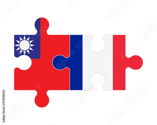 Puzzle of flags of Taiwan and France, vector