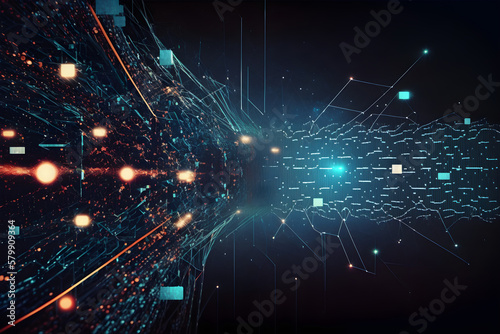 Digital cyberspace and data network connections, background with code, abstract technology background, lights of fractal realms, technology background with numbers, generative AI