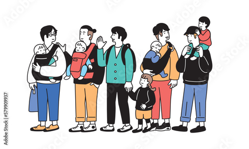 赤ちゃんを抱っこする夫婦のシンプルなイラスト
