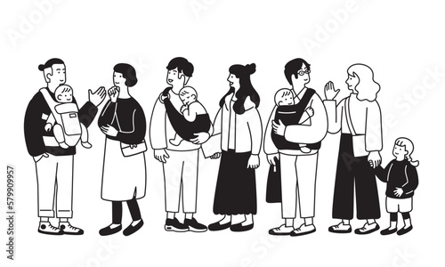 赤ちゃんを抱っこする夫婦のシンプルなイラスト
