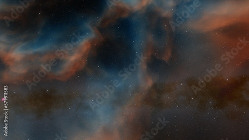 Nebula gas cloud in deep outer space, science fiction illustration, colorful space background with stars 3d render 