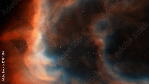 Nebula gas cloud in deep outer space, science fiction illustration, colorful space background with stars 3d render 