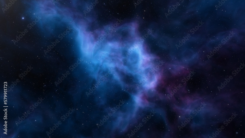 Nebula gas cloud in deep outer space, science fiction illustration, colorful space background with stars 3d render
