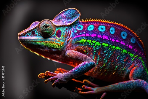 Papier peint Color changing color gradient chameleon, strong neon glow in 8K created with gen