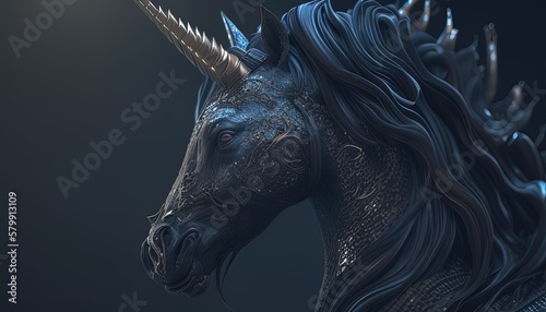 dark unicorn digital art illustration, Generative AI