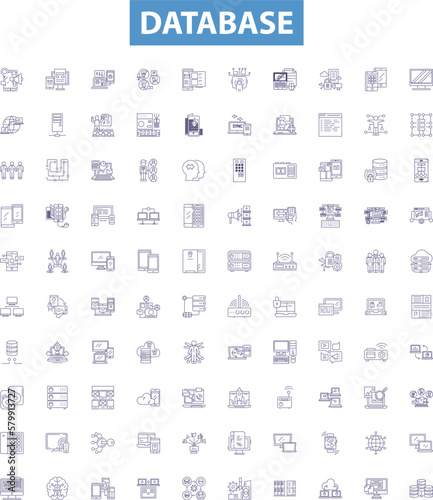 Database line icons, signs set. Database, Store, Records, Storage, Information, Data, Access, SQL, Structure outline vector illustrations.