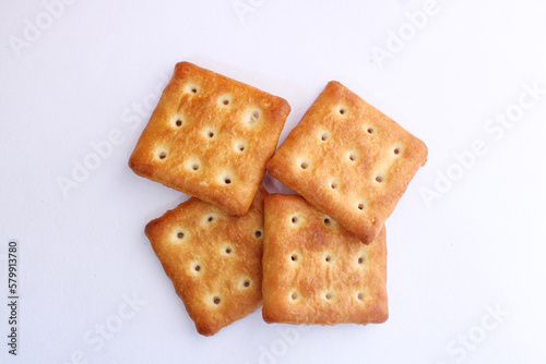 Crackers or biscuit on white background