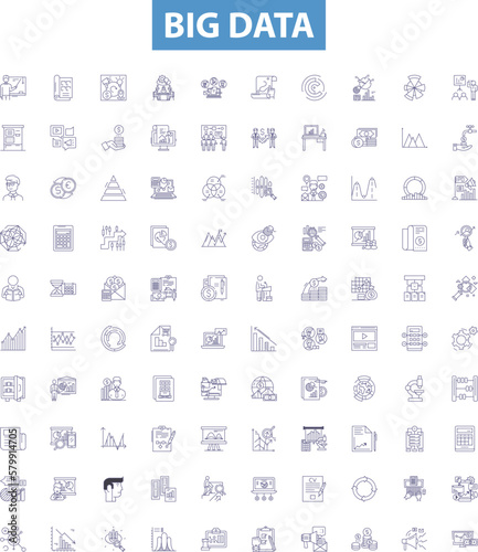 Obraz na płótnie Big data line icons, signs set. Analytics, Storage, Predictive, Mining, Hadoop, Cloud, AI, Processing, Streaming outline vector illustrations. w salonie