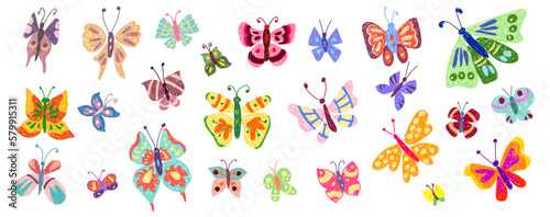 Children's drawing. Set with butterflies