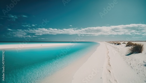 A tranquil beach with calm waters and clear blue skies unsplash beach and sea  Generative AI