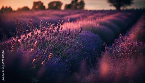 A field of lavender in bloom unsplash lavender field at sunset Generative AI