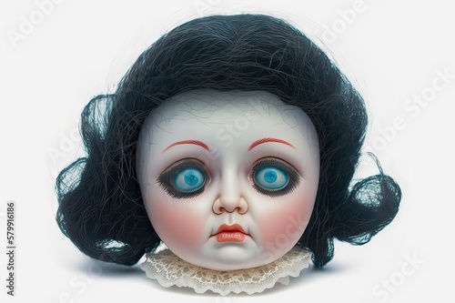 Isolated Doll Head Toy on White Background. Photo generative AI