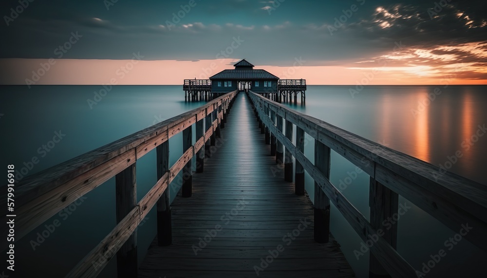 A pier stretching out over calm waters unsplash pier at sunset  Generative AI
