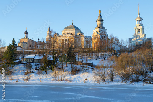 Ancient Novotorzhsky St. Boris and St. Gleb Monastery on a January sunny morning. Torzhok. Tver region, Russia