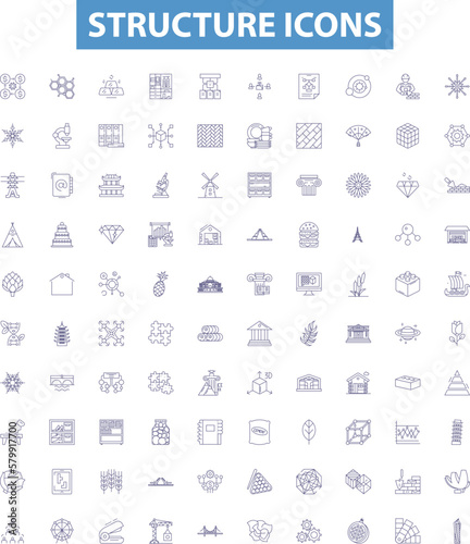 Structure icons line icons, signs set. Icons, Structure, Design, Elements, Symbols, Shapes, Layouts, Patterns, Graphics outline vector illustrations. photo