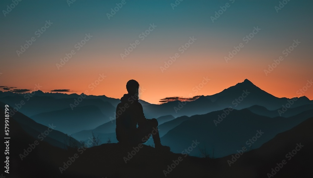 A silhouette of a person meditating at dawn inspiring a sense of calm and clarityunsplash silhouette of person standing on top of mountain Generative AI A silhouette of a person meditating at dawn inspiring a sense of calm and clarityunsplash silhouette of person standing on top of mountain Generative AI