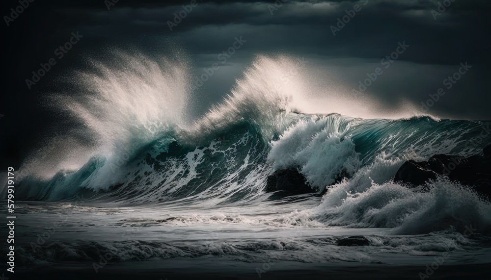 Waves crashing against the shore unsplash  Generative AI