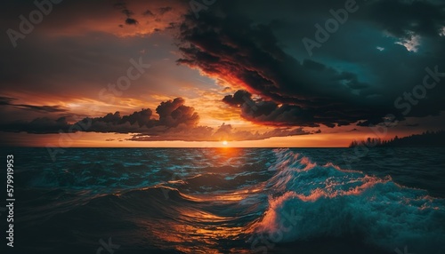 A dramatic sunset over the water unsplash sunset over the sea Generative AI
