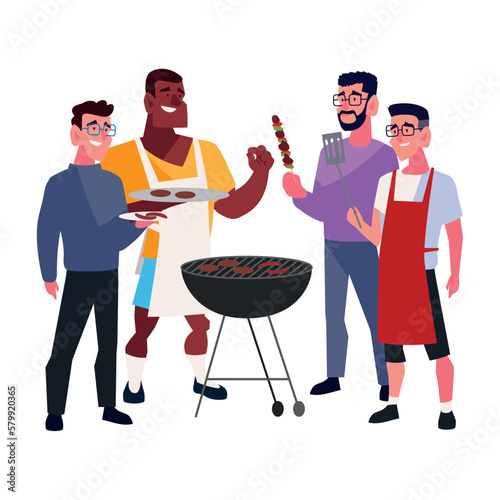 men preparing grill food