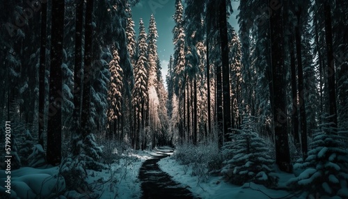 Snowy forest in winter unsplash  Generative AI