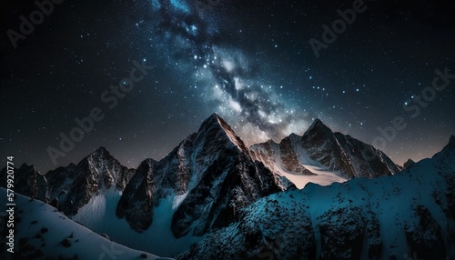 Starry sky above a mountain range unsplash sunrise in the mountains  Generative AI