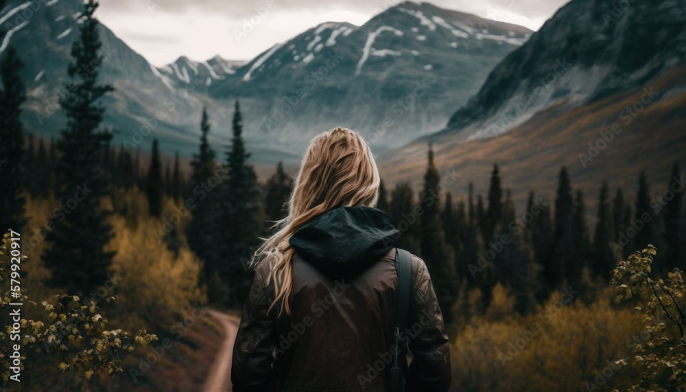 Girl life down by the mountain trail unsplash person in the mountains Generative AI Girl life down by the mountain trail unsplash person in the mountains Generative AI