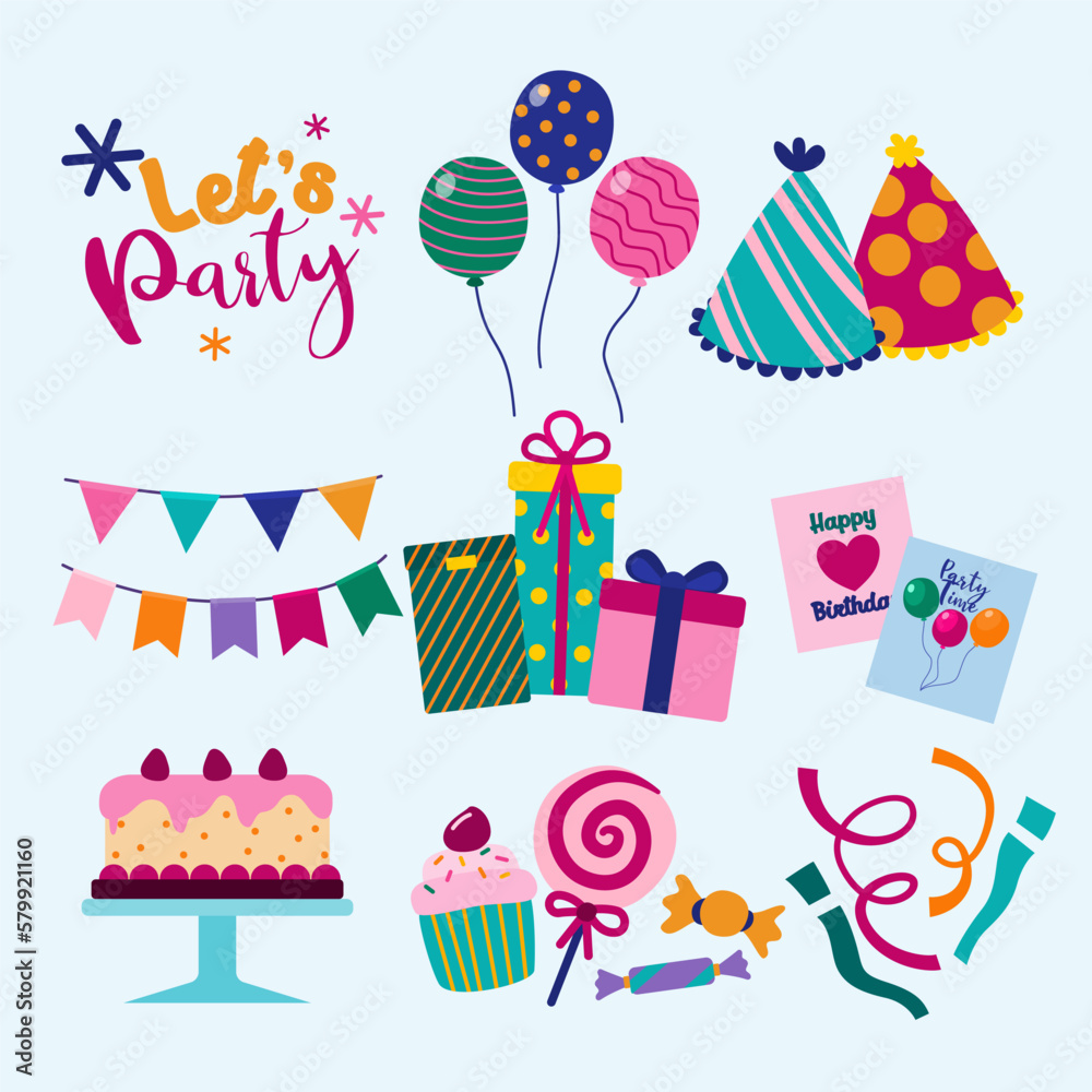 Let's party word and element asset for design poster, invitation card, flyer Let's party word and element asset for design poster, invitation card, flyer