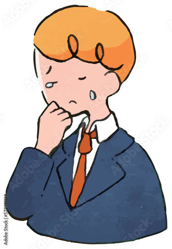 おしゃれでかわいい手書き風ビジネスマンのイラストセット（悲しい,泣く,涙,悲観）
