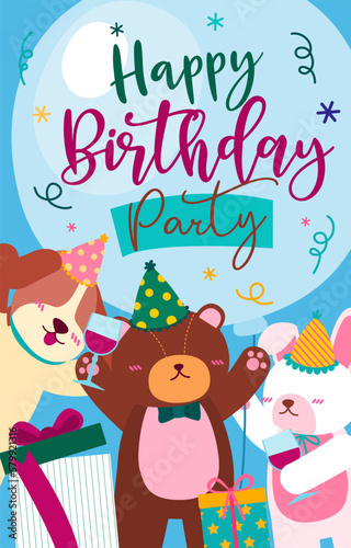 Animal invitation birthday banner and element asset for design poster, invitation card, flyer
