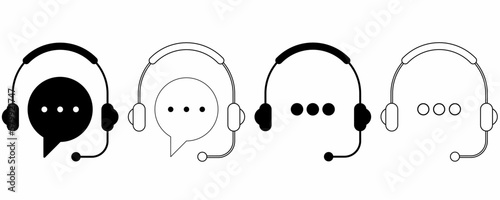 Headphone Support service icon set isolated on white background