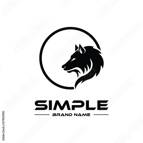 Logo design template, with a wolf's head icon in a black circle