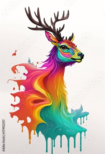 Creative colorful derr head paint splashes generative ai