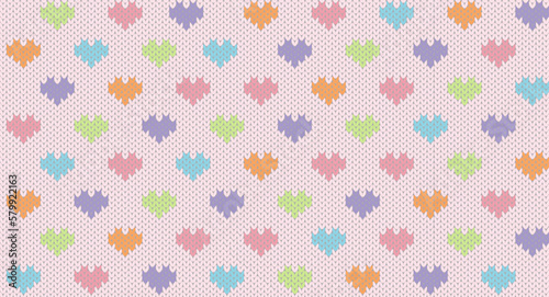 Colorful heart knitting pattern, Festive Sweater Design. Seamless Knitted Pattern
