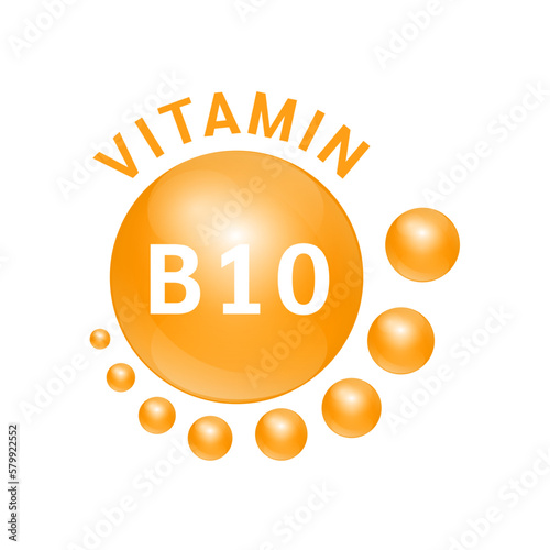 Vitamin B10 orange substance Sign Icon. Vector Illustration EPS10 realistic design, small circle around. Isolated on white background. Personal care, beauty concept. Medicine health symbol of thiamine