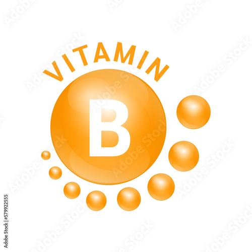 Vitamin B orange substance Sign Icon. Vector Illustration EPS10. realistic design, small circle around. Isolated on white background. Personal care, beauty concept. Medicine health symbol of thiamine.