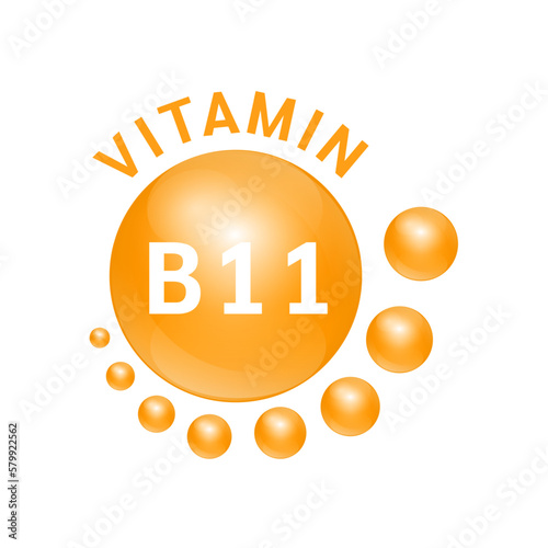 Vitamin B11 orange substance Sign Icon. Vector Illustration EPS10 realistic design, small circle around. Isolated on white background. Personal care, beauty concept. Medicine health symbol of thiamine