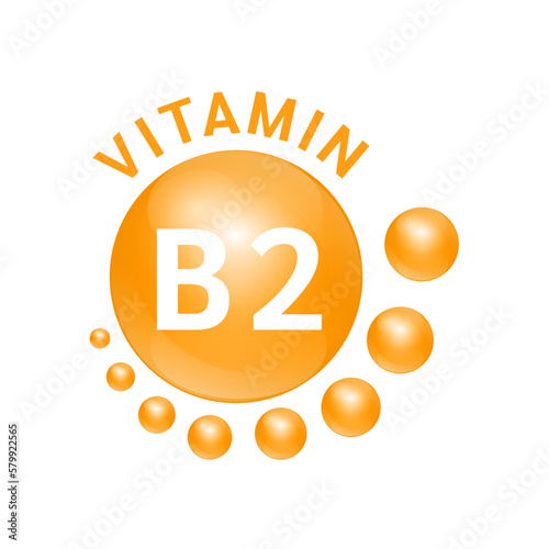 Vitamin B2 orange substance Sign Icon. Vector Illustration EPS10. realistic design, small circle around. Isolated on white background. Personal care, beauty concept. Medicine health symbol of thiamine