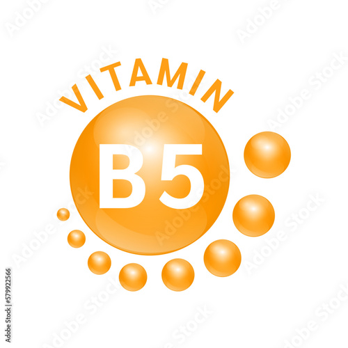 Vitamin B5 orange substance Sign Icon. Vector Illustration EPS10. realistic design, small circle around. Isolated on white background. Personal care, beauty concept. Medicine health symbol of thiamine