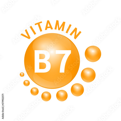 Vitamin B7 orange substance Sign Icon. Vector Illustration EPS10. realistic design, small circle around. Isolated on white background. Personal care, beauty concept. Medicine health symbol of thiamine