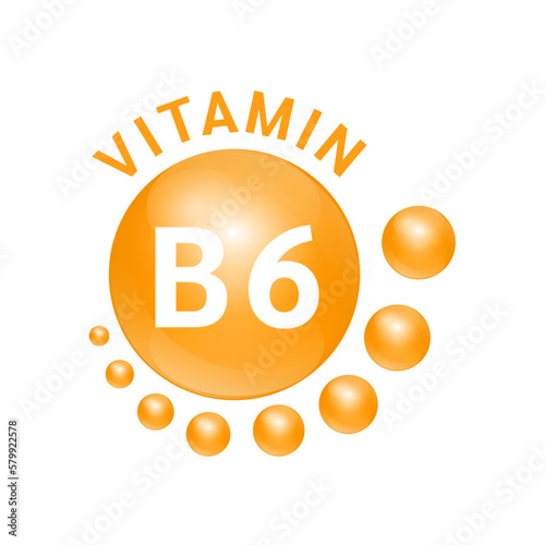 Vitamin B6 orange substance Sign Icon. Vector Illustration EPS10. realistic design, small circle around. Isolated on white background. Personal care, beauty concept. Medicine health symbol of thiamine