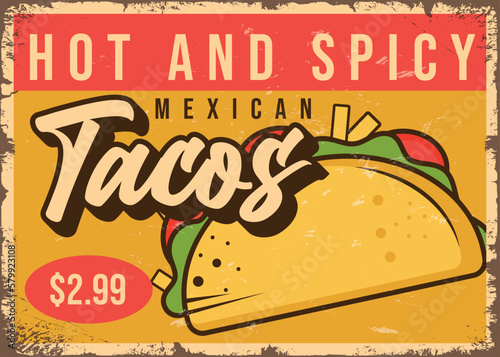 Mexican taco advertisement retro promo poster vector template