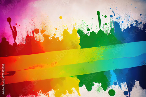 Background image of vibrant rainbow flag in paint with smudges. Generative Ai