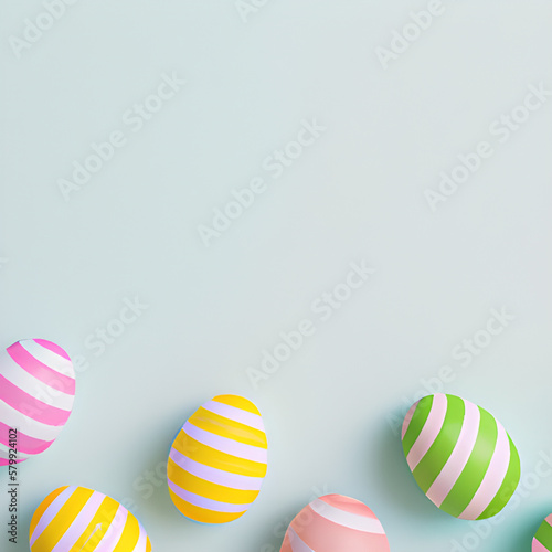 Blue pastel background with striped easter eggs